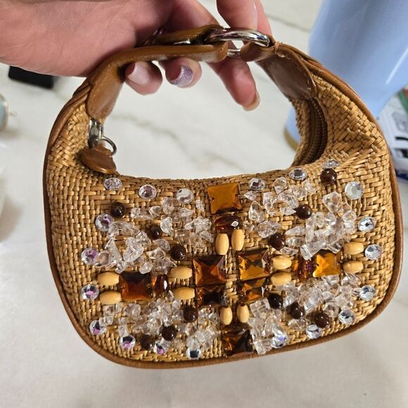 COLE HAAN straw bag embroidery , new - Picture 6 of 8